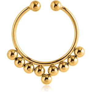 GOLD PVD COATED SURGICAL STEEL FAKE SEPTUM RING - 9 BALLS