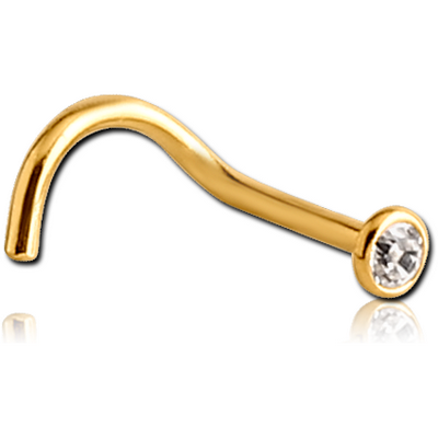 GOLD PVD COATED TITANIUM OPTIMA CRYSTAL JEWELLED CURVED NOSE STUD