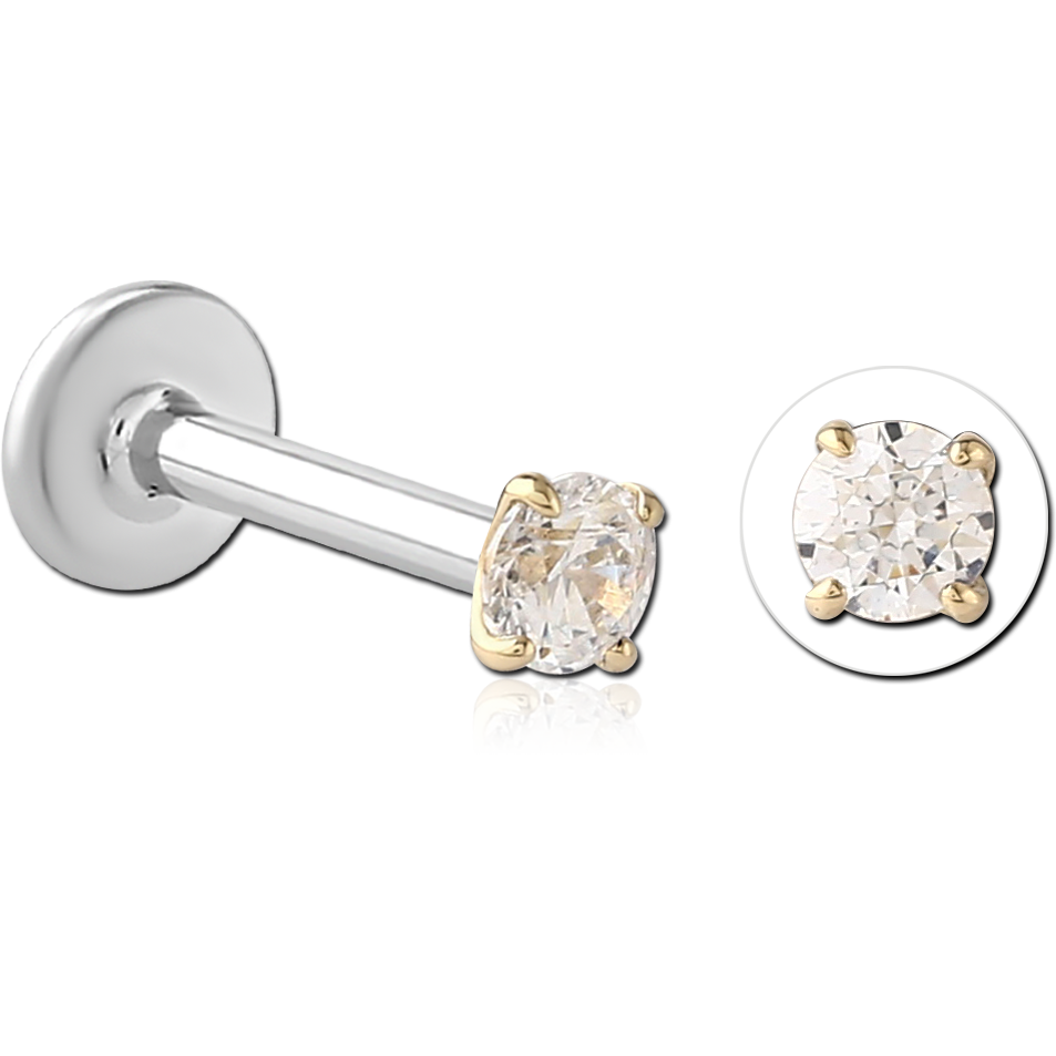 14K GOLD JEWELLED ATTACHMENT WITH SURGICAL STEEL INTERNALLY THREADED LABRET PIN