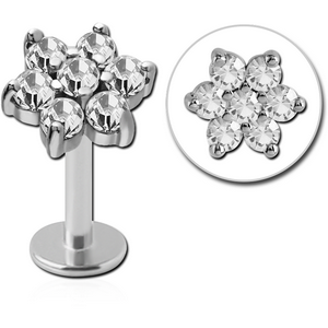 SURGICAL STEEL INTERNALLY THREADED JEWELLED MICRO LABRET - FLOWER