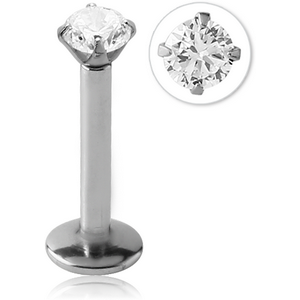 SURGICAL STEEL INTERNALLY THREADED MICRO LABRET WITH PRONG SET ROUND JEWELLED