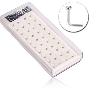 BOX OF SURGICAL STEEL JEWELLED 90 DEGREE NOSE STUDS