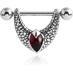 SURGICAL STEEL KOOL KATANA NIPPLE SHIELD WITH GARNET - WINGS