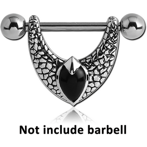 SURGICAL STEEL KOOL KATANA STONE NIPPLE SHIELD WITH ONYX - WINGS