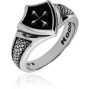SURGICAL STEEL KOOL KATANA RING - SHIELD WITH CROSS