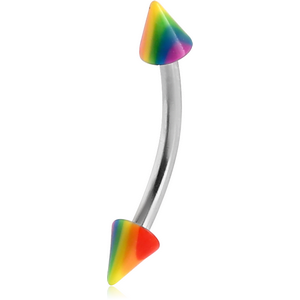 SURGICAL STEEL CURVED MICRO BARBELL WITH UV ACRYLIC RAINBOW CONE