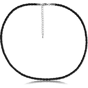 WEAVED IMITATION LEATHER NECKLACE WITH STAINLESS STEEL LOCKER AND EXTENSION CHAIN