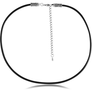 IMITATION LEATHER NECKLACE WITH STAINLESS STEEL LOCKER AND EXTENSION CHAIN