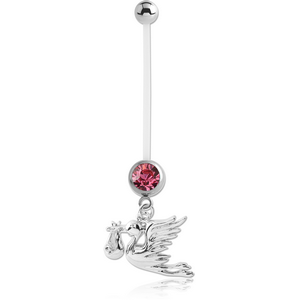 PTFE PREGNANCY NAVEL BANANA WITH STORK CARRYING BABY DANGLING CHARM