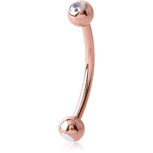ROSE GOLD PVD COATED SURGICAL STEEL DOUBLE JEWELLED CURVED MICRO BARBELL