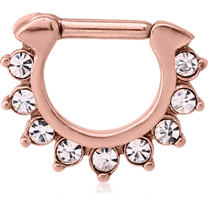 PVD ROSE GOLD SURGICAL STEEL ROUND JEWELED HINGED SEPTUM CLICKER RING