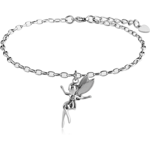 SURGICAL STEEL OVAL ROLLO CHAIN ANKLET WITH CHARM - FAIRY
