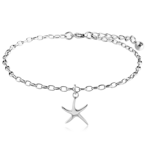 SURGICAL STEEL OVAL ROLLO CHAIN ANKLET WITH CHARM - STARFISH