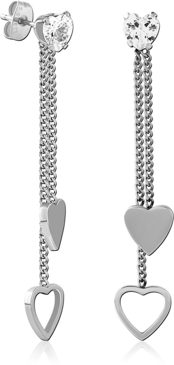 SURGICAL STEEL JEWELLED CHAIN EAR STUDS PAIR