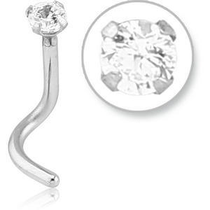 SURGICAL STEEL CURVED PRONG SET 2.5MM JEWELLED NOSE STUD