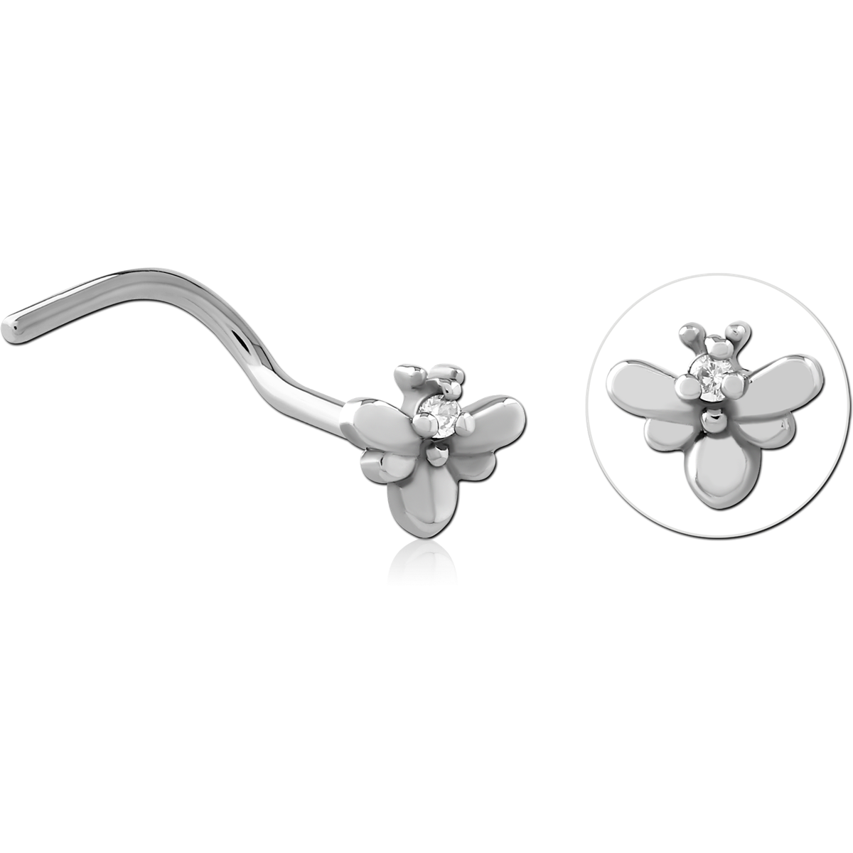 SURGICAL STEEL CURVED JEWELLED NOSE STUD - BEE