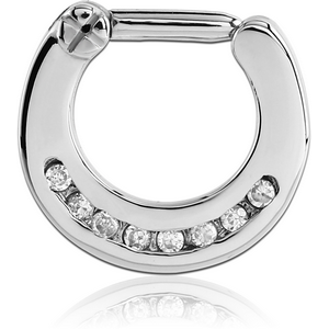 SURGICAL STEEL ROUND CHANNEL SET JEWELLED HINGED SEPTUM CLICKER