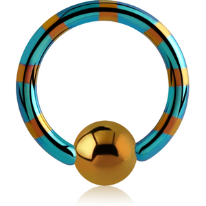 ANODISED TWO TONE TITANIUM BALL CLOSURE RING WITH BRONZE BALL