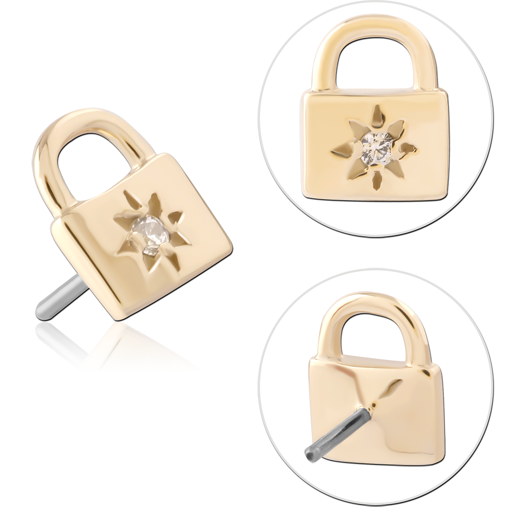 14K GOLD JEWELLED ATTACHMENT TITANIUM THREADLESS PIN