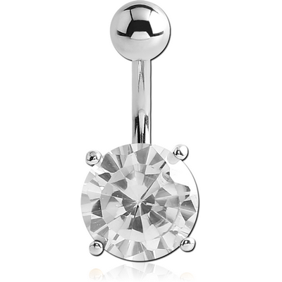 14K WHITE GOLD JEWELLED FASHION NAVEL BANANA WITH PLAIN HOLLOW TOP BALL