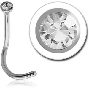 14K WHITE GOLD CURVED BEZEL SET CZ NOSE STUD