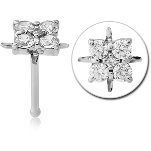 14K WHITE GOLD JEWELLED NOSE BONE - FLOWER