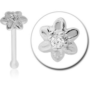 14K WHITE GOLD JEWELLED NOSE BONE - FLOWER