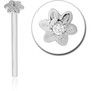 14K WHITE GOLD JEWELLED STRAIGHT NOSE STUD - FLOWER