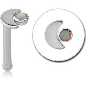 14K WHITE GOLD JEWELLED NOSE BONE - CRESCENT