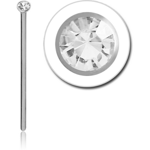 18K WHITE GOLD STRAIGHT LARGE NOSE STUD WITH 2MM BEZEL SET DIAMOND