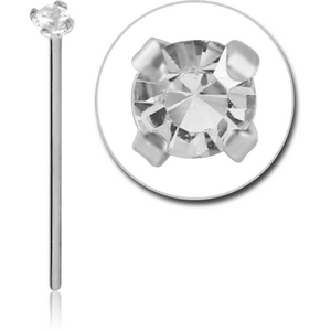 18K WHITE GOLD 1.5MM PRONG SET JEWELLED STRAIGHT LARGE NOSE STUD