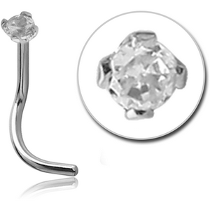 18K WHITE GOLD CURVED NOSE STUD WITH 2.5MM PRONG SET DIAMOND