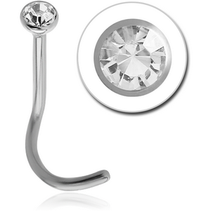 18K WITHE GOLD BEZEL SET JEWELLED CURVED NOSE STUD