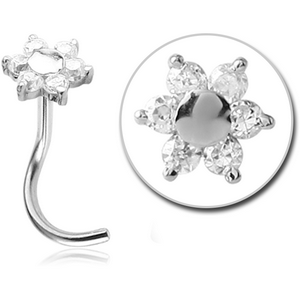 18K WHITE GOLD PRONG SET FOWER JEWELLED CURVED NOSE STUD