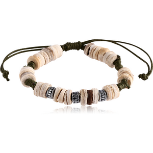 WAX CORD BRACELET ONE MM NATURAL COLOURS WITH WOOD COCO AND ACRYLIC BEADS