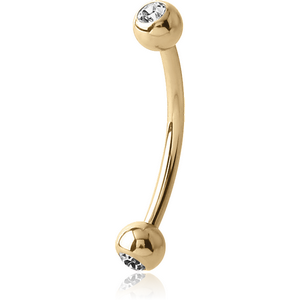 ZIRCON GOLD PVD COATED SURGICAL STEEL DOUBLE JEWELLED CURVED MICRO BARBELL