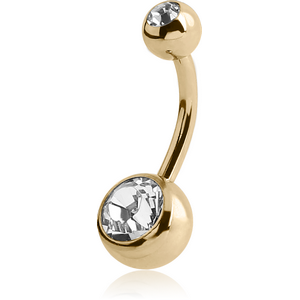 ZIRCON GOLD PVD COATED TITANIUM DOUBLE OPITMA CRYSTAL JEWELLED NAVEL BANANA