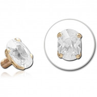 14K GOLD PRONG SET CZ OVAL ATTACHMENT FOR 1.6MM INTERNALLY THREADED PINS PIERCING