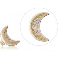 14K GOLD INTERNAL ATTACHMENT CRESCENT MOON TRIPLE GEM CLUSTER 1.6MM