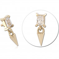 14K GOLD JEWELED BAGUETTE 2.0X1.5 ATTACHMENT WITH DNAGLING CONE FOR 1.2MM INTERNALLY THREADED PINS