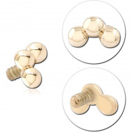 14K GOLD INTERNALLY THREADED ATTACHMENT END TRIPLE BALL CLUSTER 1.2MM