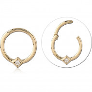 14K GOLD HINGE SEGMENT RING DIAMOND SHAPE BEZEL GEM