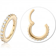 14K GOLD SEAMLESS HINGED CLICKER WITH CZ CRYSTALS
