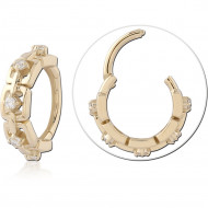 14K GOLD HINGE SEGMENT RING GEOMETRIC CZ ACCENTS