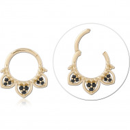 14K GOLD HINGE SEGMENT RING BLACK CZ FILIGREE