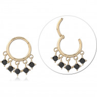 14K GOLD HINGE SEGMENT RING BLACK CZ DANGLES