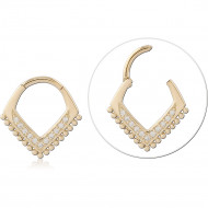 14K GOLD HINGE SEGMENT RING CHEVRON CZ BEADED EDGE