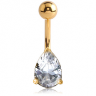 14K GOLD TEAR DROP PRONG SET CZ NAVEL BANANA WITH HOLLOW TOP BALL