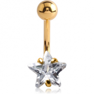 14K GOLD STAR PRONG SET 8MM CZ NAVEL BANANA WITH HOLLOW TOP BALL