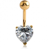 14K GOLD HEART PRONG SET 8MM CZ NAVEL BANANA WITH HOLLOW TOP BALL PIERCING